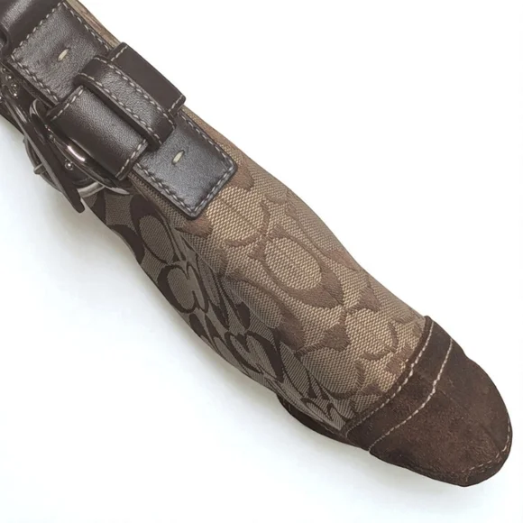 Coach 3577 Vintage Signature Canvas Shoulder Bag Leather Trim Buckle 2005 - Picture 4 of 16